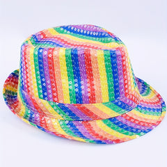 Rainbow Striped Fedora Cap Gay Pride Sequins Bright Party Cap Jazz Top Hats