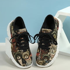 Bear Print Mesh Breathable Running Shoes Lightweight Sneakers
