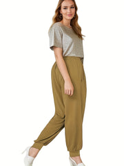 Sporty Drawstring Elastic Waist Pants Loose Fit Quick Dry