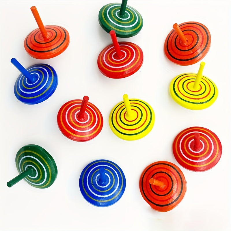 Colorful Wooden Spinning Tops Rainbow Gyroscopes Toy for Family Games Party