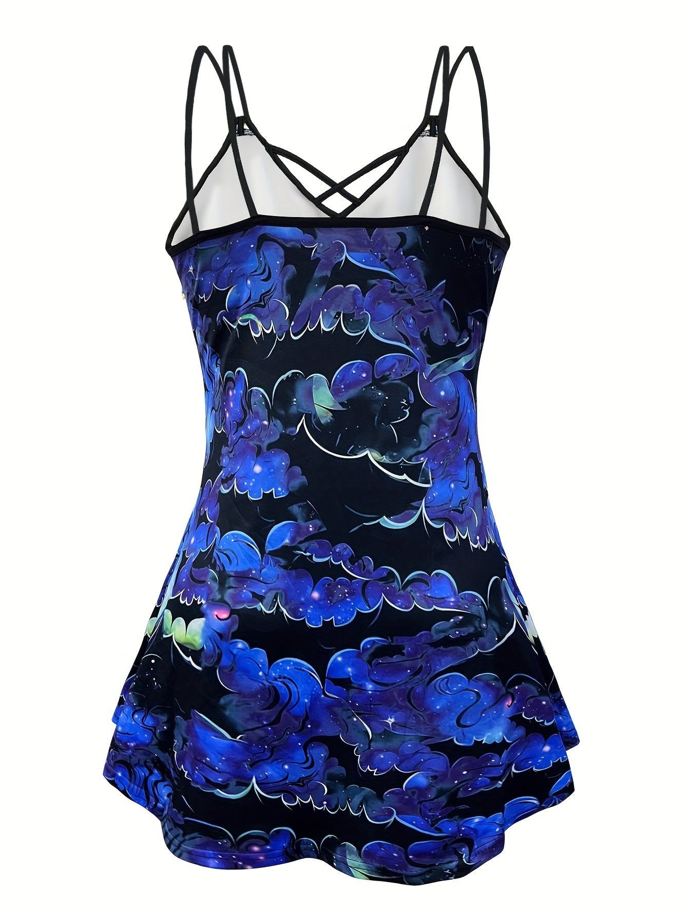 Floral Print Criss Cross V Neck Cami Dress