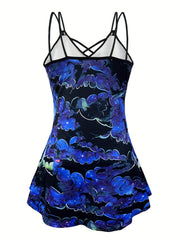 Floral Print Criss Cross V Neck Cami Dress