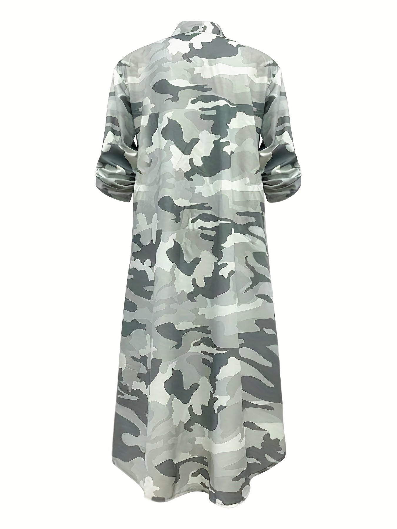 Camo Print Shirt Dress Long Sleeve Button Front Collar Dress