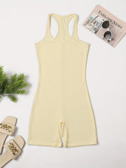 Ribbed Racerback Pajama Romper Sleeveless Crew Neck Women's Lingerie