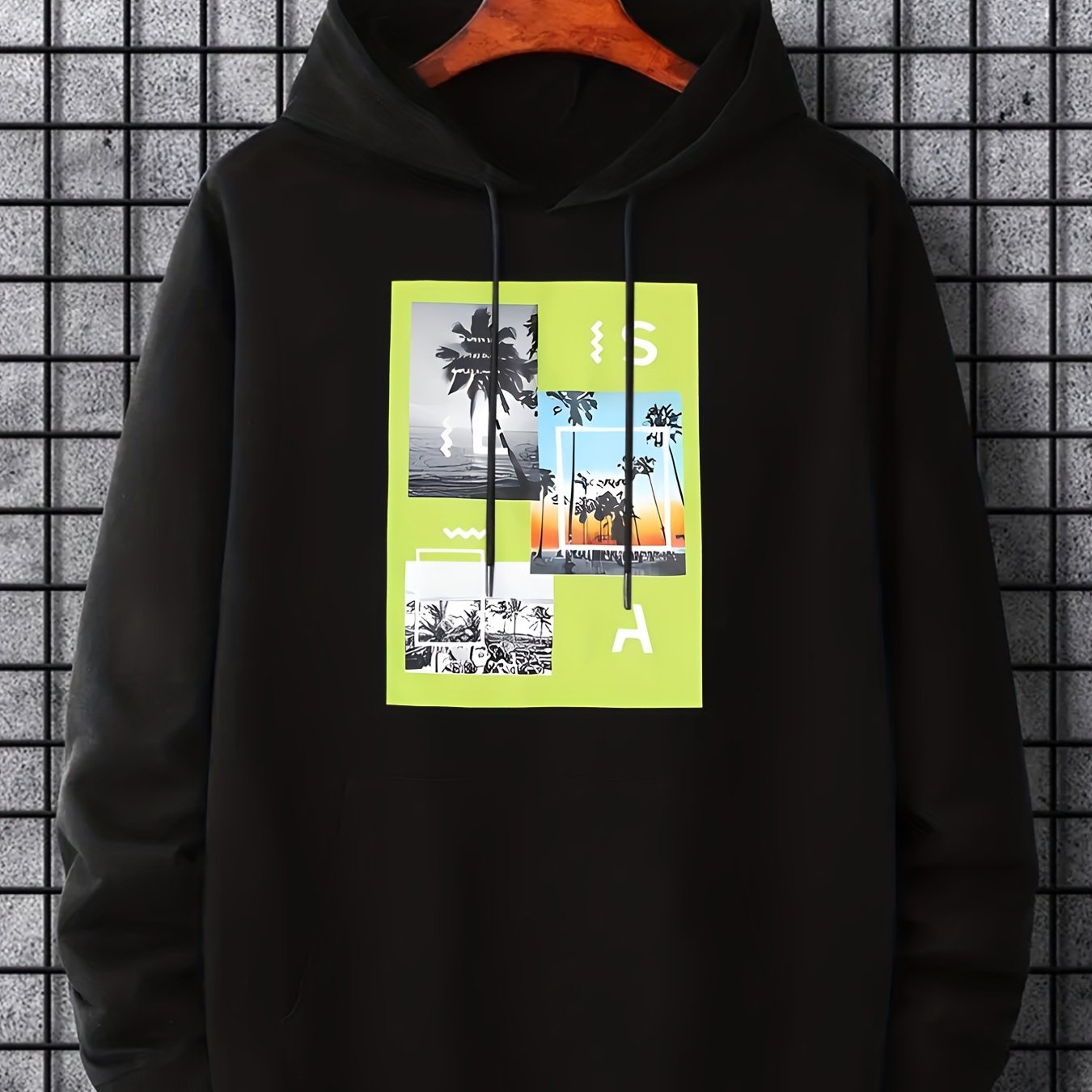Palm Trees Beach Print Hoodie for Men