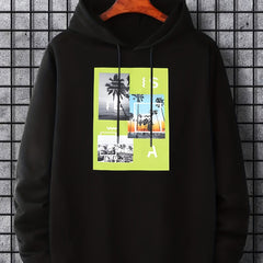 Palm Trees Beach Print Hoodie for Men