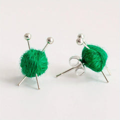 Yarn Ball & Needle Mini Stud Earrings - Holiday Gift