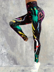 Graffiti High Waist Sports Leggings Elastic Workout Fitness Pants