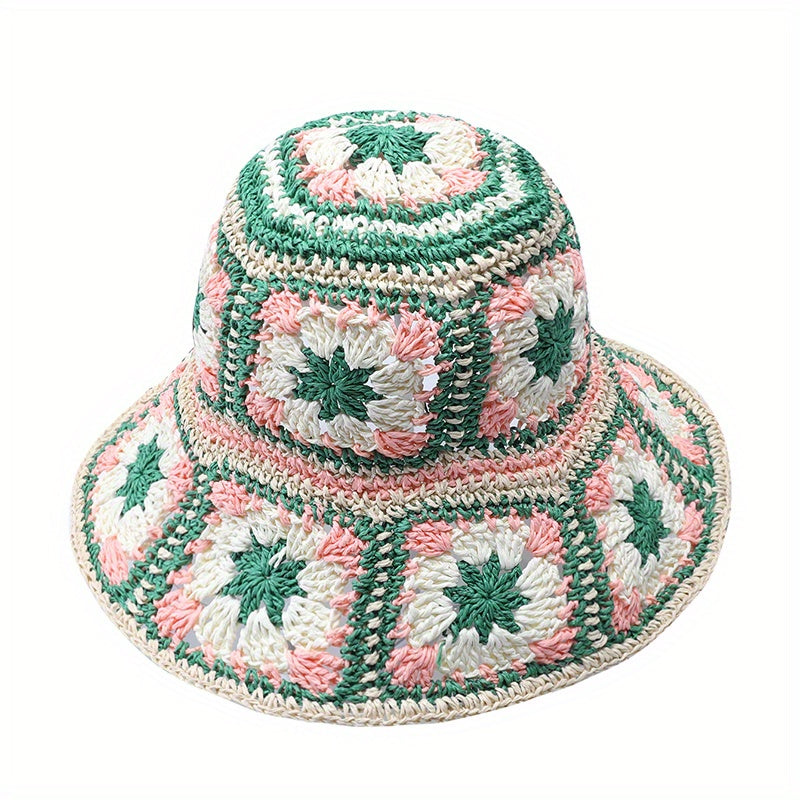 Vintage Floral Crochet Bucket Hat Bohemian Hollow Breathable Basin Hat