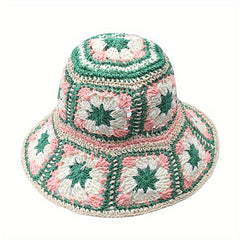 Vintage Floral Crochet Bucket Hat Bohemian Hollow Breathable Basin Hat