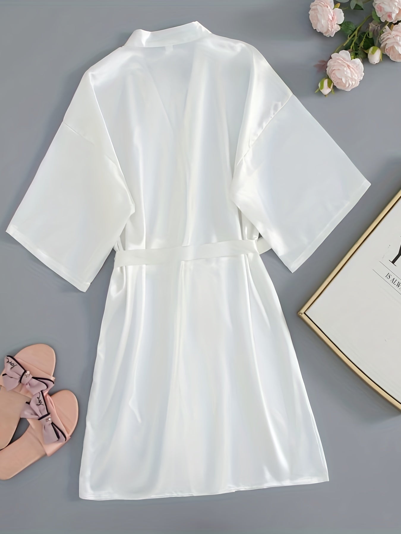 Short Sleeve Deep V Night Robe Women's Sleepwear