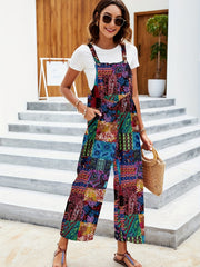 Floral Print Wide Leg Jumpsuit With Pockets