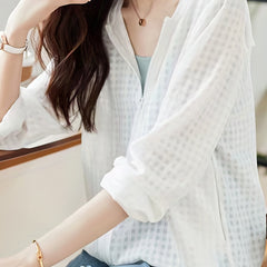 Plaid Print Open Front Top Zip Coat Spring Summer Women's Clothing