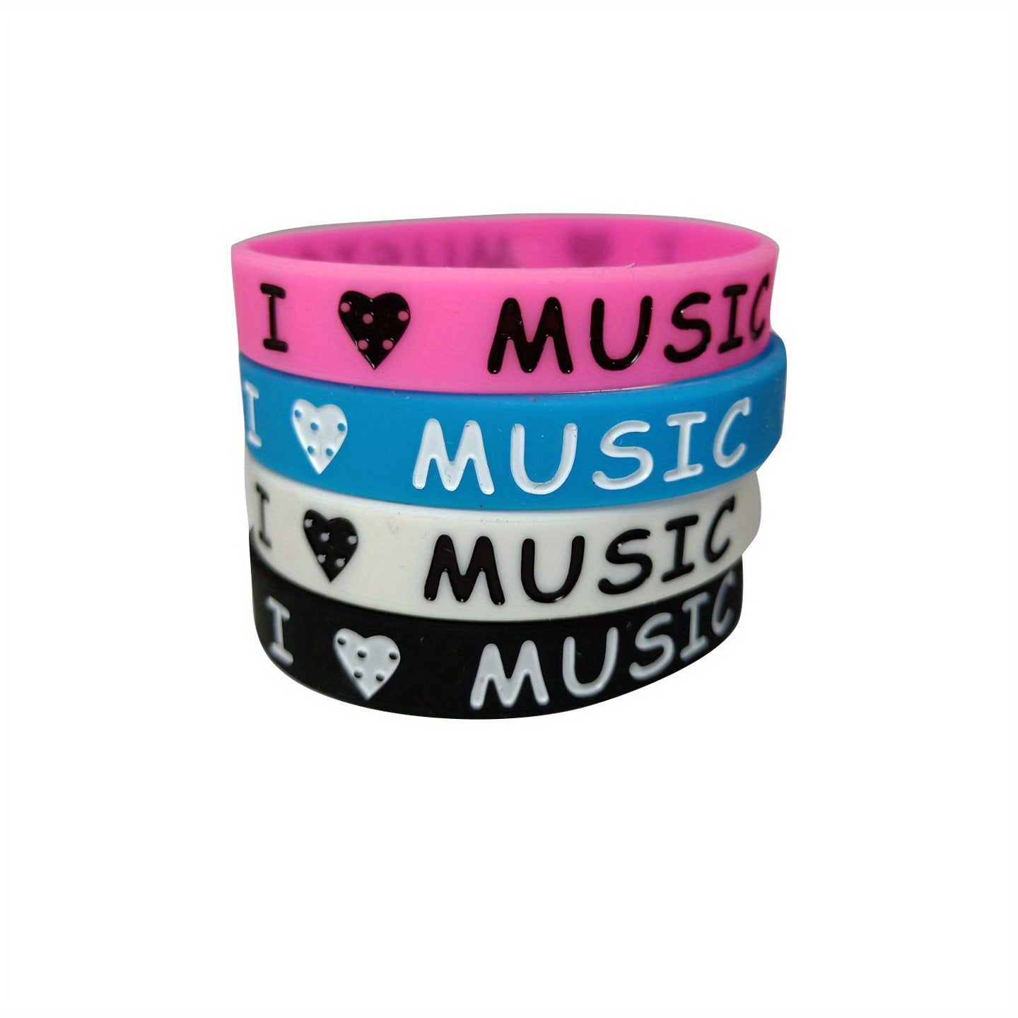 4 Pcs Unisex Music Silicone Bracelet Love Heart Pattern Hip Hop Bangle