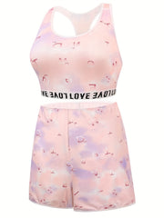 Tie Dye & Letter Print Tank Bra & Shorts Underwear Set