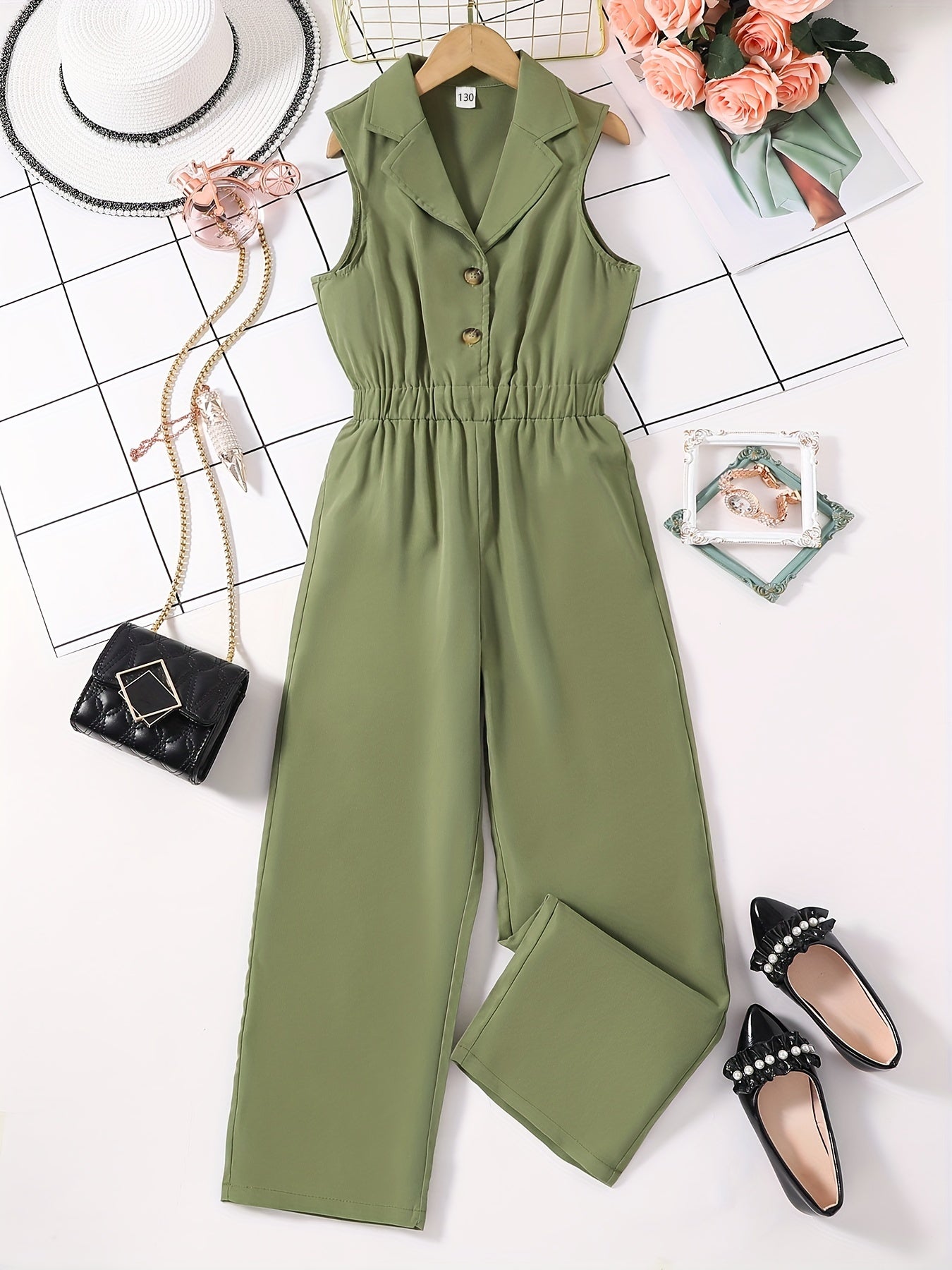 Girls Romper Jumpsuit Button Down Sleeveless Long Jumpsuits For Beach Vacation