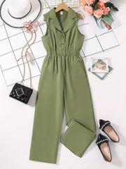 Girls Romper Jumpsuit Button Down Sleeveless Long Jumpsuits For Beach Vacation