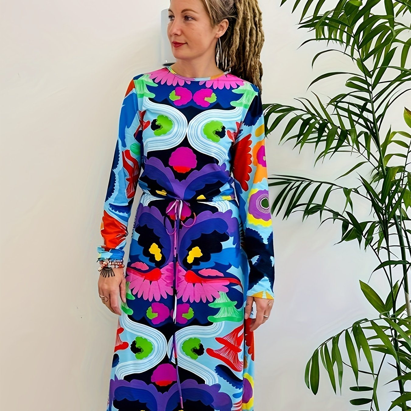 Casual Maxi Dress with Print Long Sleeve