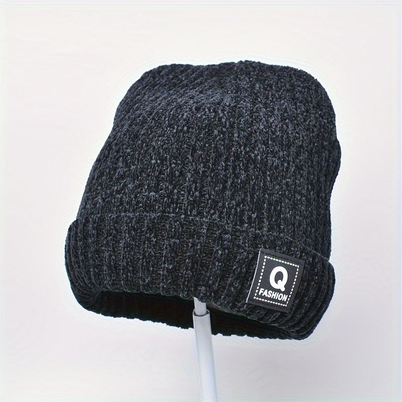 Chenille Letter Beanie Winter Knitted Hat Ear Protection Warm Beanies