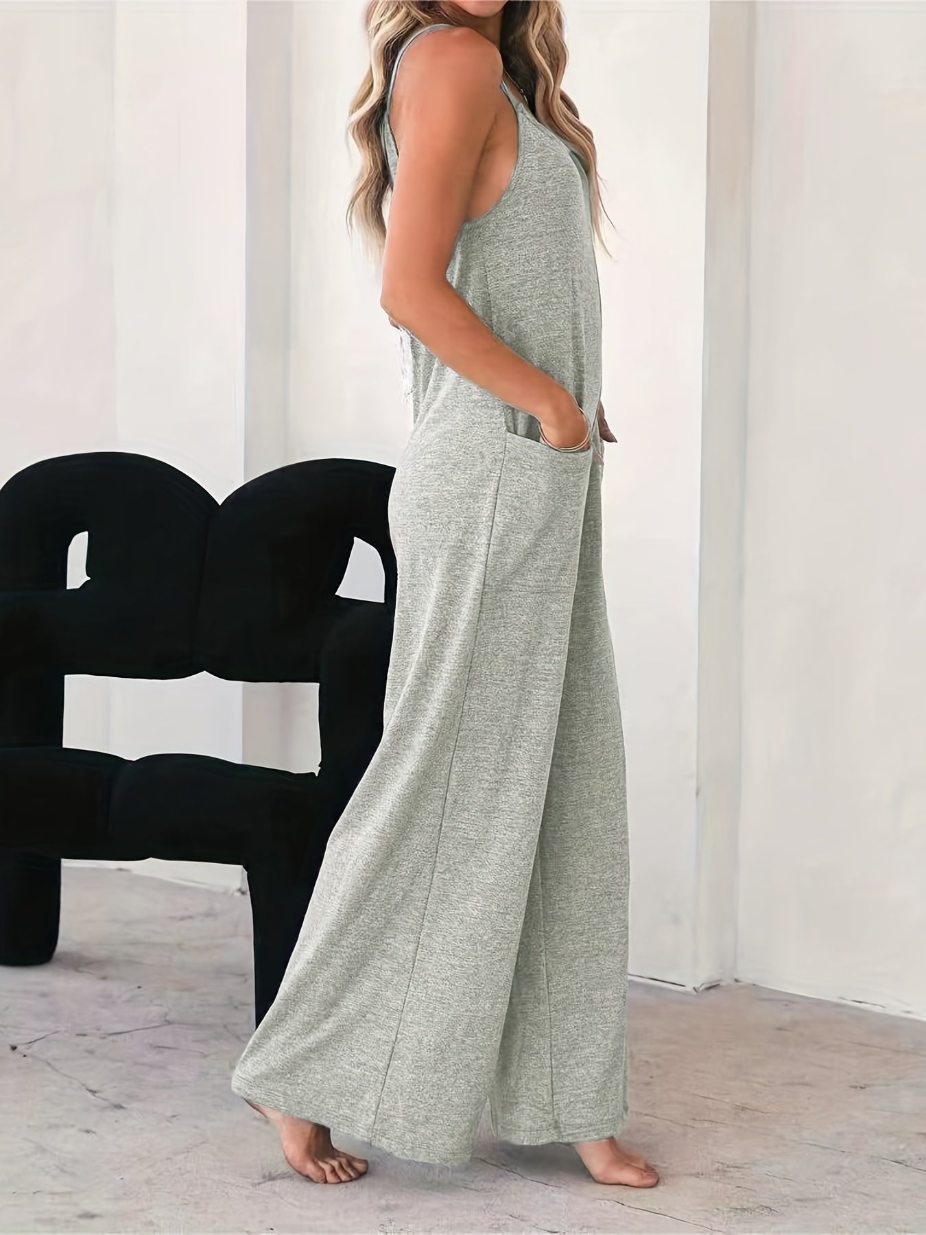 Casual Cami Jumpsuit Women's Plus Heathered Wide Leg Jumpsu