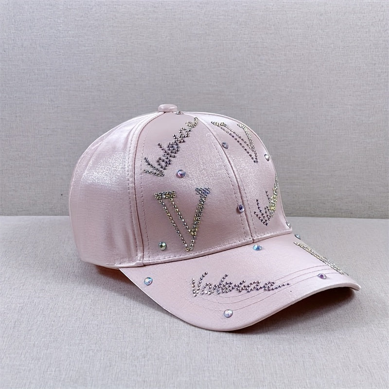 Pink Glitter Sun Rhinestone Letter Baseball Cap Lightweight Sunshade