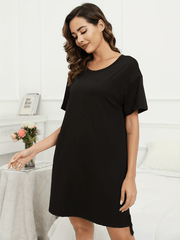 Solid Side Split Lounge Dresses Short Sleeve Crew Neck Dress
