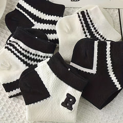 5 Pairs Striped Letter Print Low Cut Ankle Socks Women's Stockings