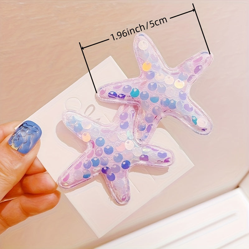 Glitter Starfish Kids Hair Clips Set