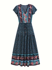 Boho Floral Print Dress Short Sleeve Casual Summer Spring Women's Clothing