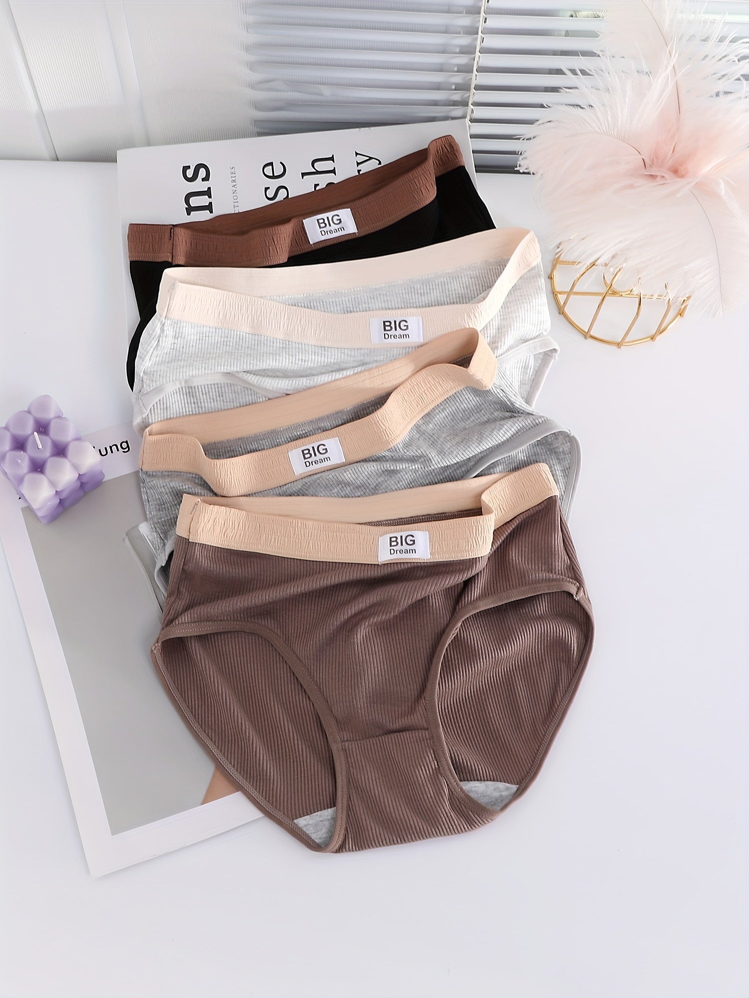 4pcs Letter Print Briefs Comfy Stretchy Intimates Panties Women's Lingerie