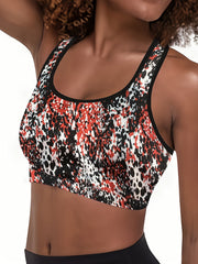 Women's Plus Splash Print Racer Back Shockproof Sports Bra