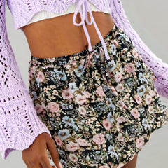 Boho Shorts Women's Plus Allover Floral Print Elastic High Rise Shorts