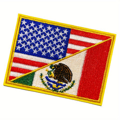 USA & Mexico Flag Patch Embroidered Applique Iron On Sew On Emblem