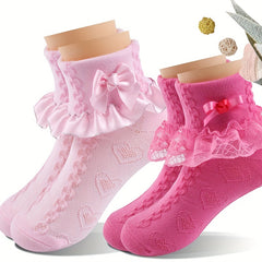 Girls Ruffle Lace Trims Dance Socks - Mesh Thin Crew Socks for Spring