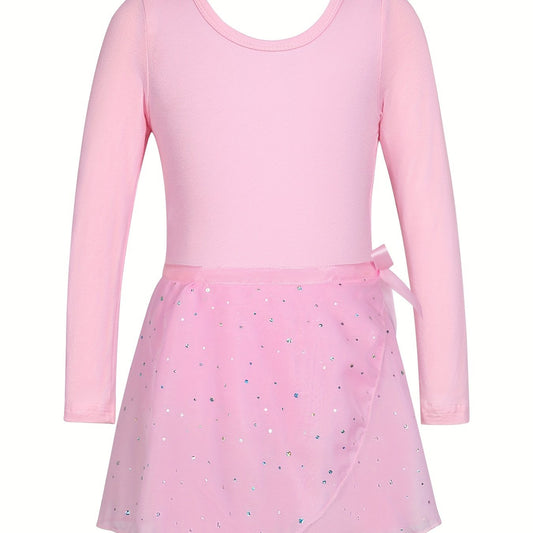Girls Sequin Dancing Dress Long Sleeve Exercise Skirt