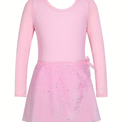 Girls Sequin Dancing Dress Long Sleeve Exercise Skirt