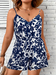 Floral Print V Neck Waist Wide Leg Cami Romper