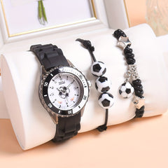 3pcs Boys' Sports Quartz Wristwatch Set Football Style Luminous Display