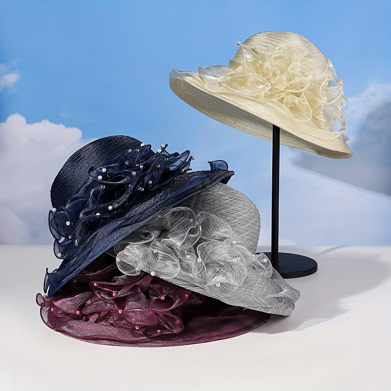 Organza Mesh Flower Bucket Hat Solid Sun Hats Summer Basin Hats