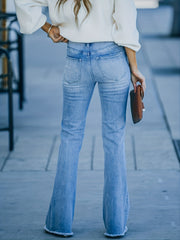 Tassel Stretch Bootcut Jeans Washed Denim Pants