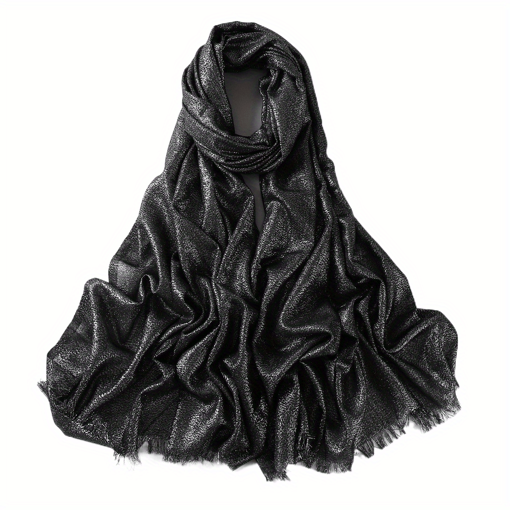 Solid Tassel Scarf Hijab Glitter Shimmer Fringe Shawl