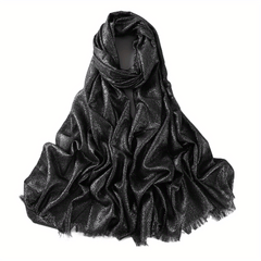 Solid Tassel Scarf Hijab Glitter Shimmer Fringe Shawl