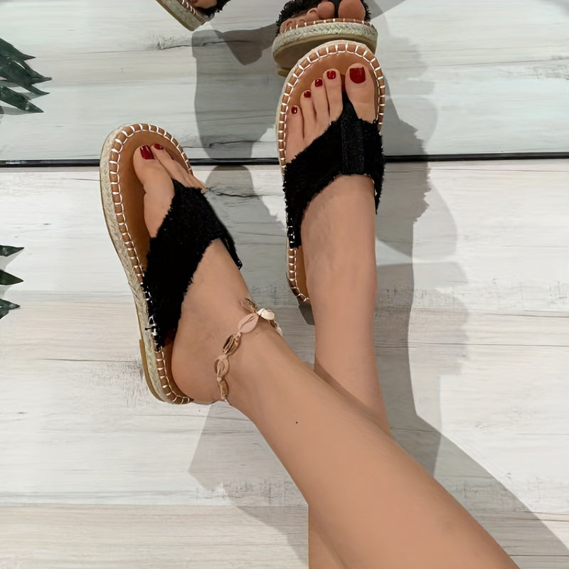 Stylish Boho Flat Toe Sandals with Buckle Strap