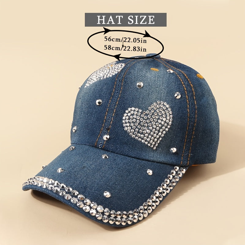 Rhinestone Decor Denim Baseball Cap For Men Women Couples Year Presents