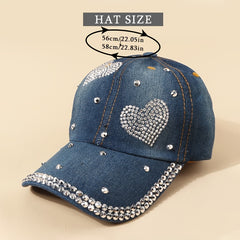 Rhinestone Decor Denim Baseball Cap For Men Women Couples Year Presents