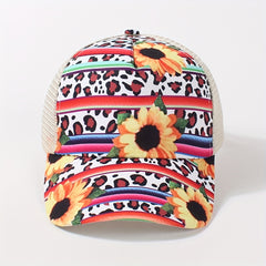 Chrysanthemum Print Trucker Hat Boho Mesh Baseball Cap