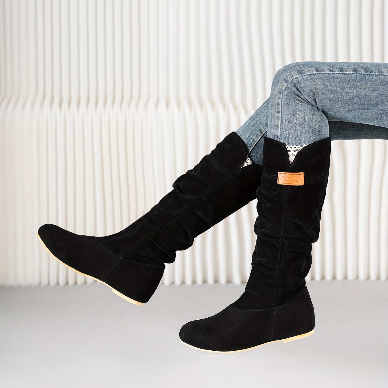 Women's Slouch Knee High Boots Comfort Flat Riding Boots