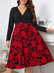 Floral Print Long Sleeve Dress With Belt