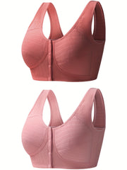 2 Front Buckle Wireless Bras Comfy Full Coverage Bra Women's Lingerie
