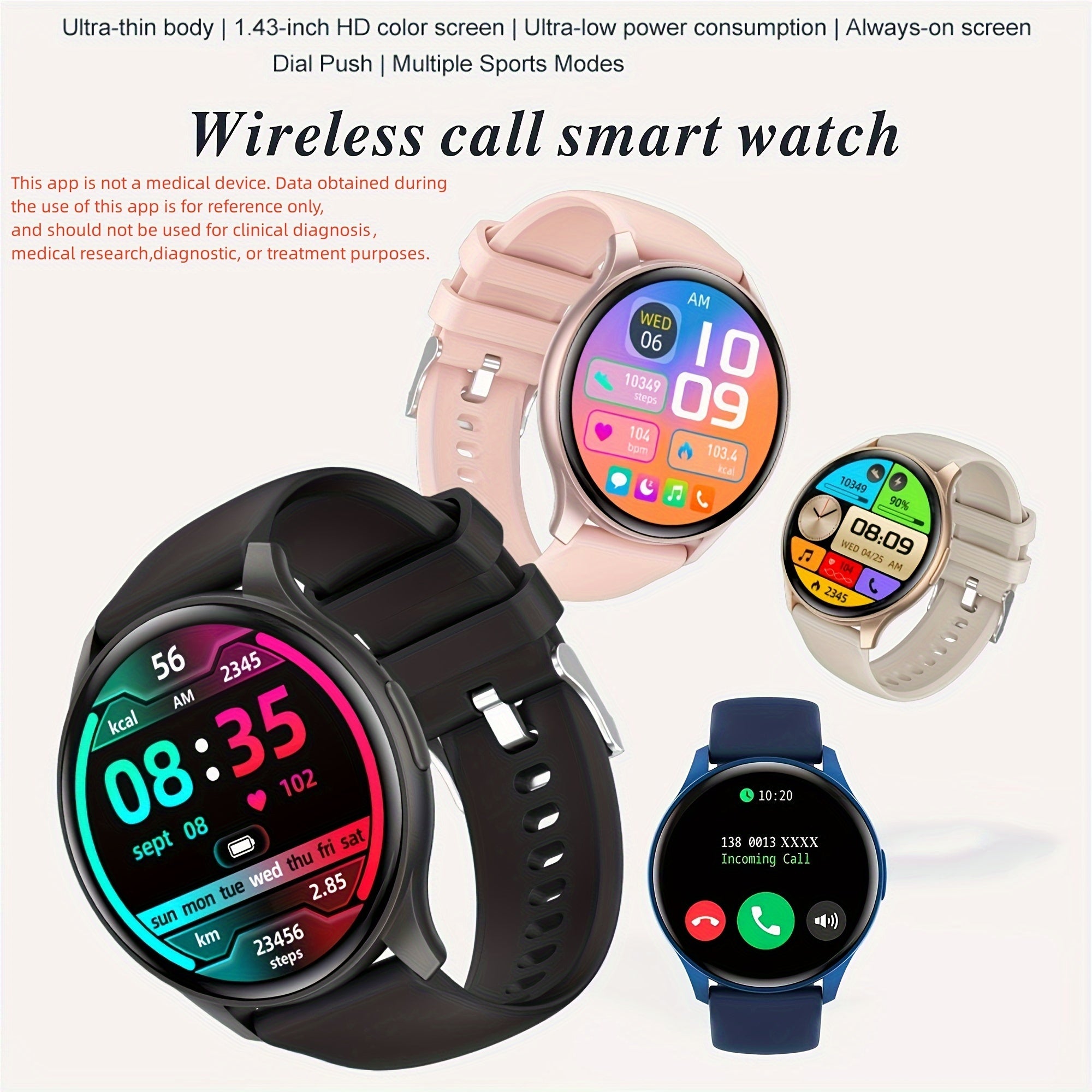 1.43" AMOLED Touch Sports Smartwatch Calls Fitness Track Voice Assistant